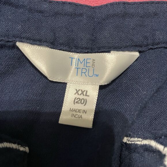 Time & Tru Navy Blue & white Floral Boho Peasant Blouse Size XXL - Picture 2 of 7